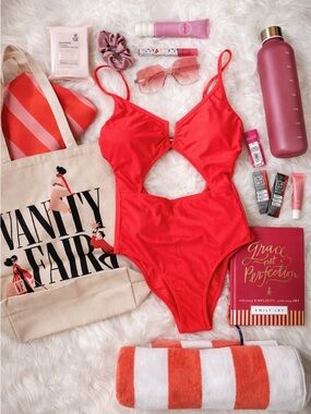 Hot Mom Pink Coral Beach Bundle 🌊 Swimsuit + Tote + Summer Gift Set Size Medium